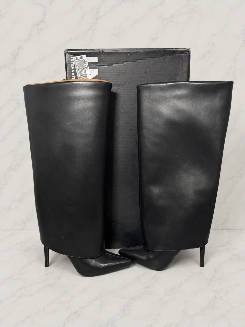 INC Black Knee High Pointed Toe Stiletto Boots